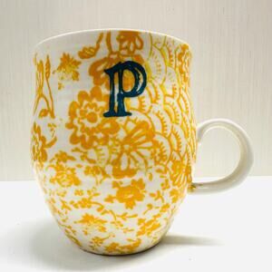 Retired Anthropologie Homegrown Yellow Floral Monogram Initial P Coffee Tea Mug